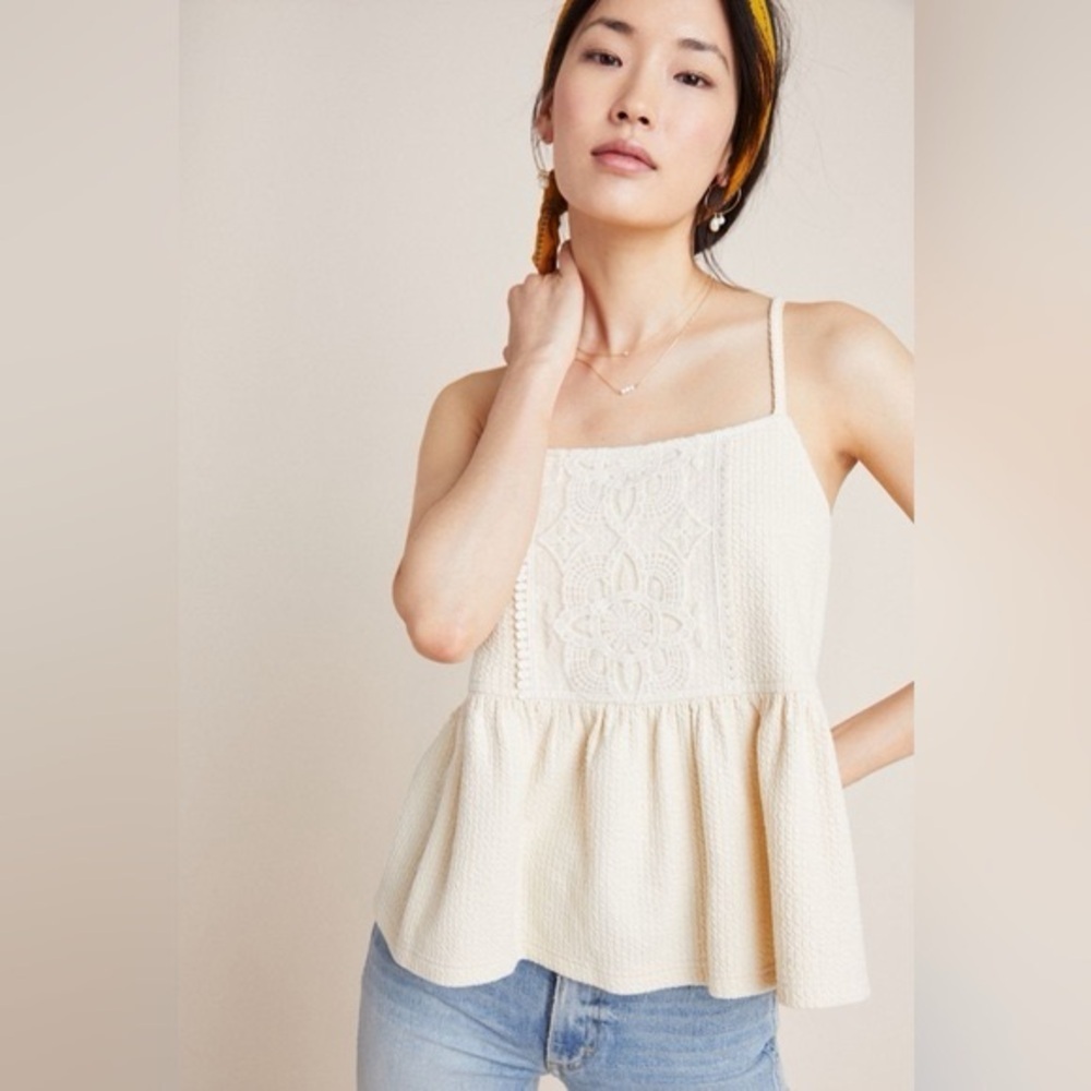 Reath and Wren Coquette Crochet Babydoll Ribbed Tank Top  Boho Cottagecore S